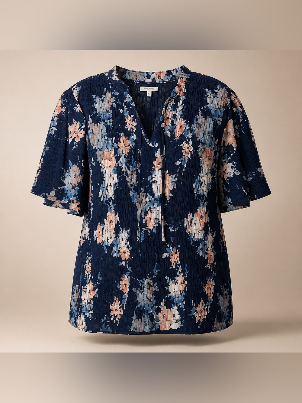 Maurices 3X Women's Floral Smocked Shoulder Flutter Sleeve Polyester Blouse